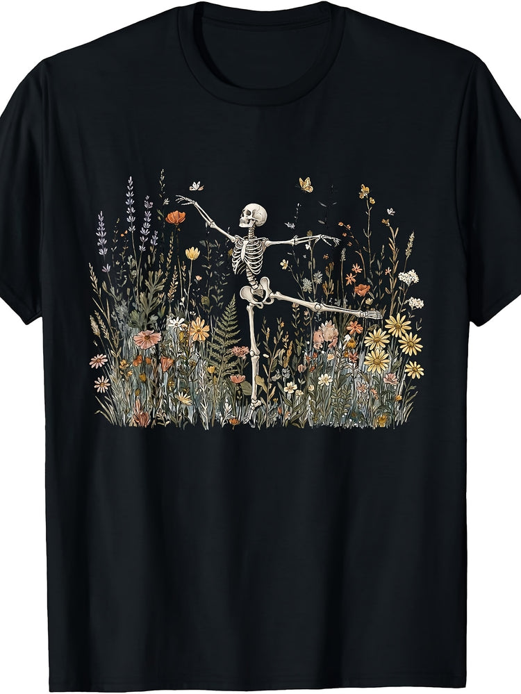 Cottagecore Skeleton Dancing Arabesque Wildflower Botanical T-Shirt