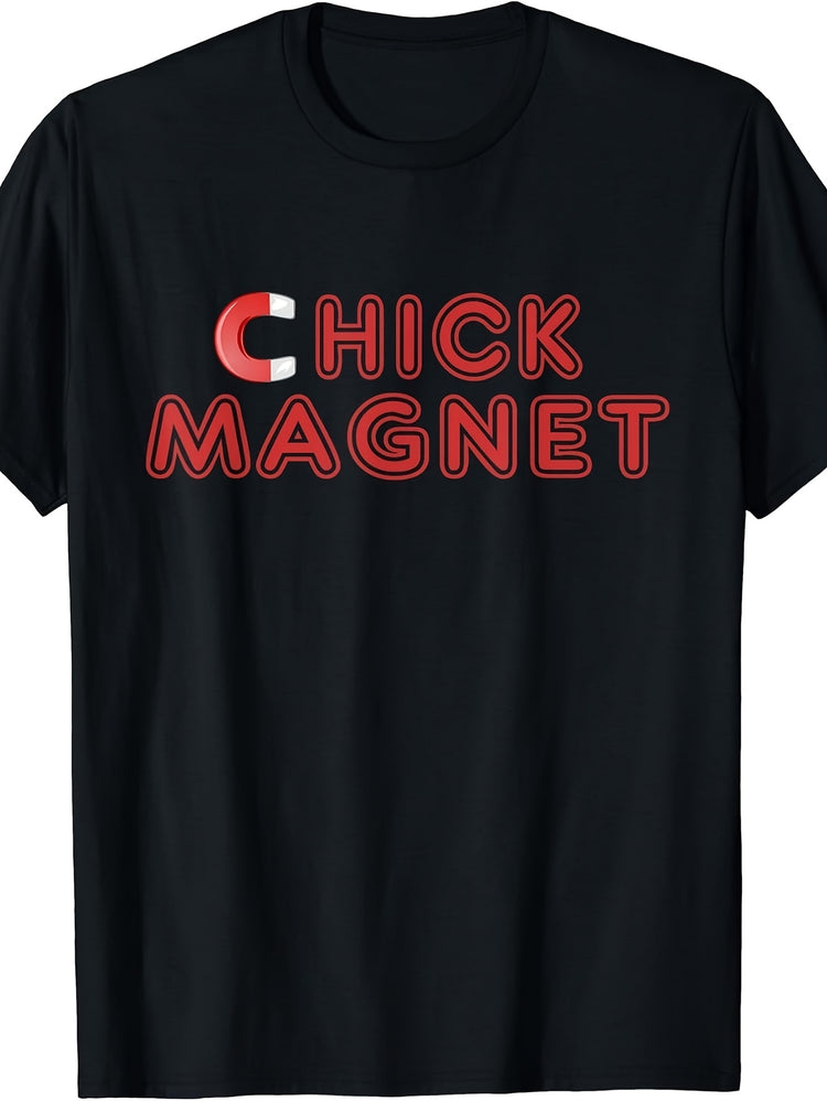 Men'S And Women'S T-Shirt, Retro Neon Style, Chick Magnet Text Design, Casual Wear Summer