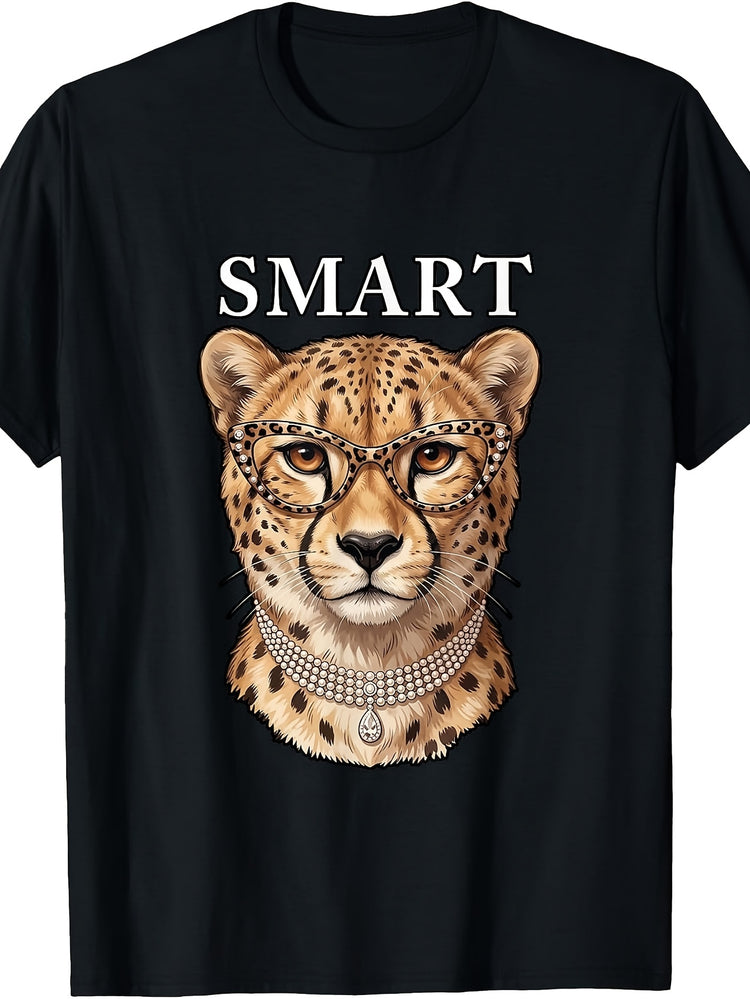 Funny Necklace Leopard Glasses Smart Cheetah T-Shirt