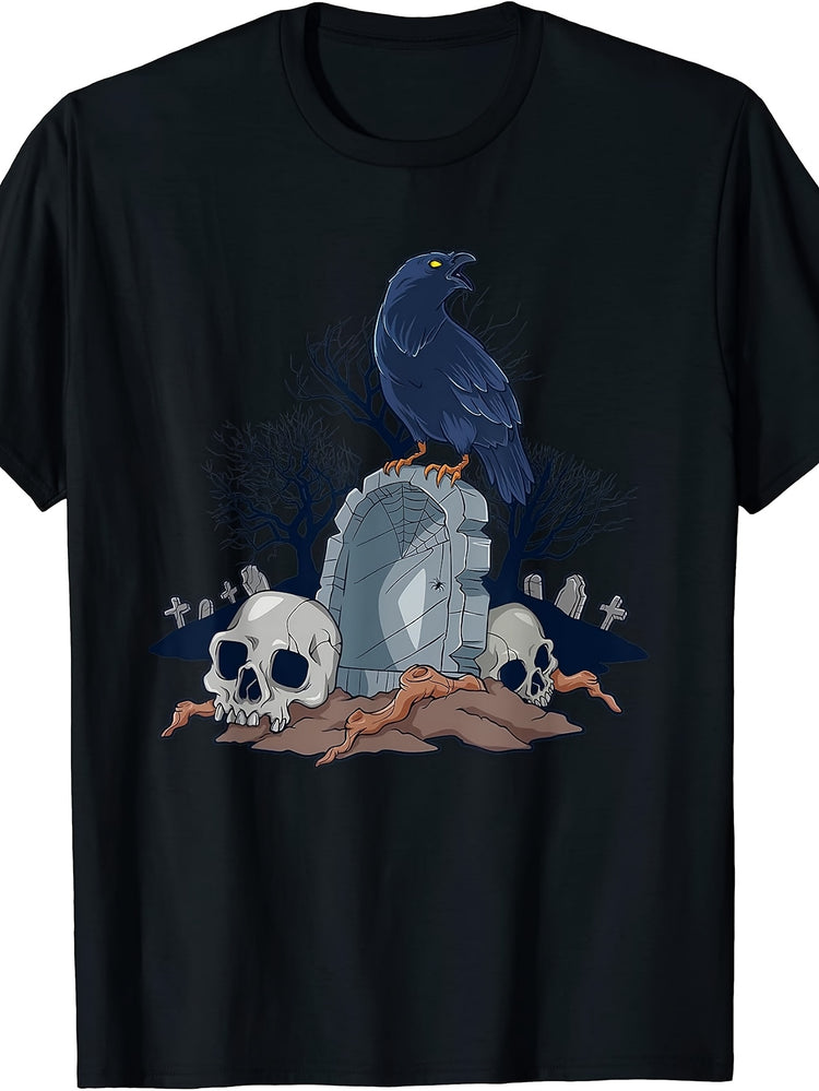 Goth And Gothic - Graveyard with Raven Skulls T-Shirt