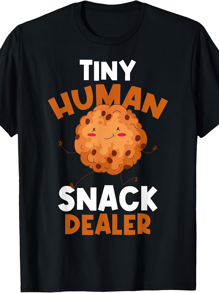 Cute Cartoon Style, Men'S And Women'S T-Shirt, Tiny Human Snack Dealer Cookie Graphic, Casual Daily Wear Summer Season