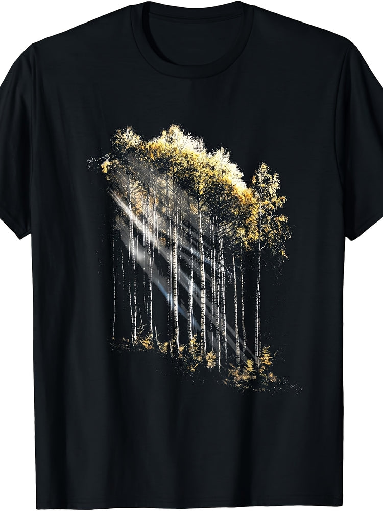 Unisex T-Shirt, Sunlight Through Birch Forest Design, Outdoor Summer Wear